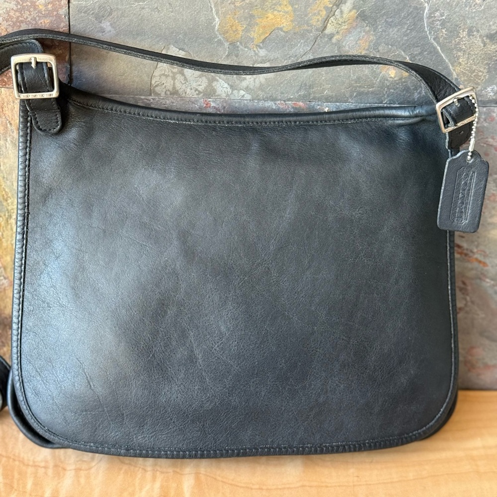 Vintage Coach Hippie Flap bag, 🇺🇸 made USA, crossbody, black, silver hdw.9134